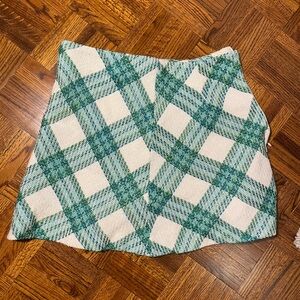 Zara Green and Cream Plaid A-Line Skirt